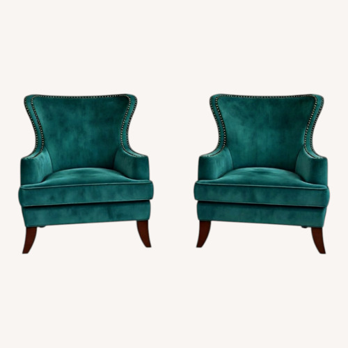 Used Pair of Teal Velvet Wingback Accent Chairs for sale on AptDeco