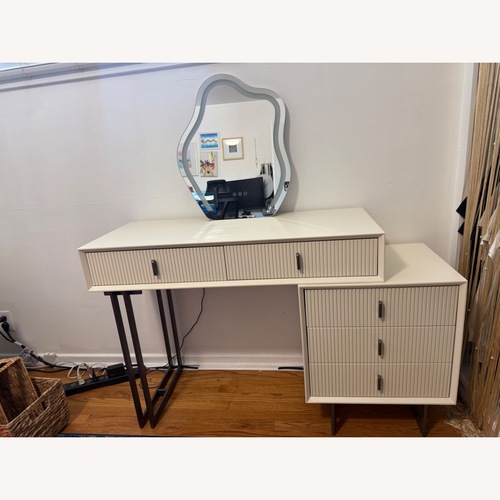 Used White Wood Vanity with Mirror for sale on AptDeco