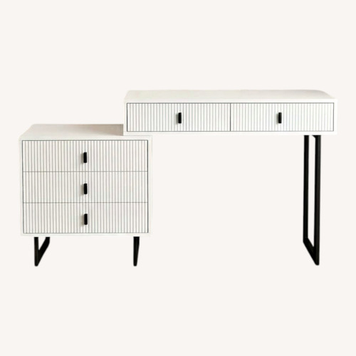 Used White Wood Vanity with Mirror for sale on AptDeco