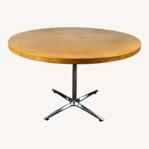 Used MCM Round Table with Butcher Block & Chrome for sale on AptDeco