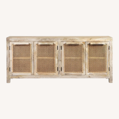 Used Solid Mango Wood & Rattan Sideboard Media Cabinet for sale on AptDeco