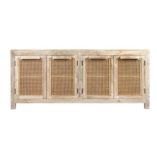 Used Solid Mango Wood & Rattan Sideboard Media Cabinet for sale on AptDeco