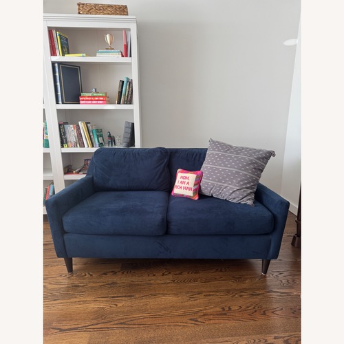 Used West Elm Paidge Blue Velvet 2 Seater Sofa for sale on AptDeco