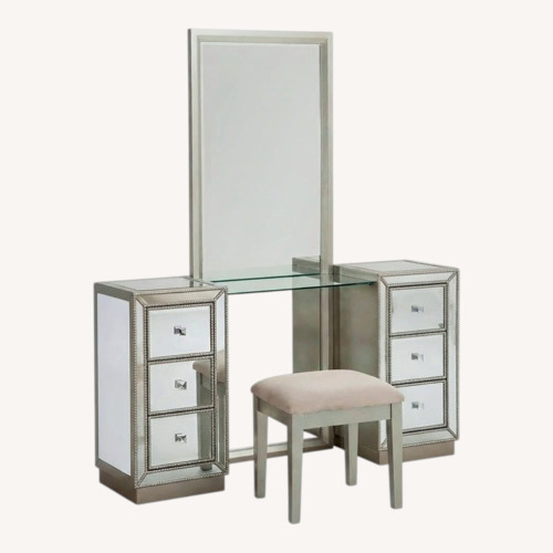 Used Silver Mirrored Glass Décor Vanity Set with Seat for sale on AptDeco