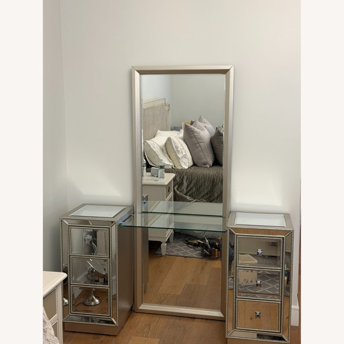 Used Silver Mirrored Glass Décor Vanity Set with Seat for sale on AptDeco