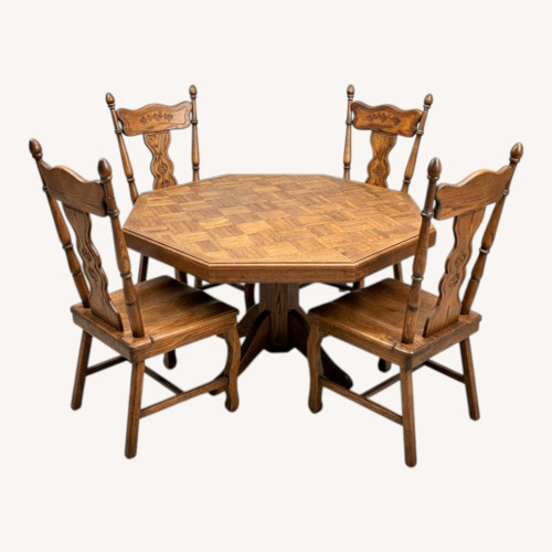 Used Handmade Oak Parquet Octagon Dining Table Set for sale on AptDeco