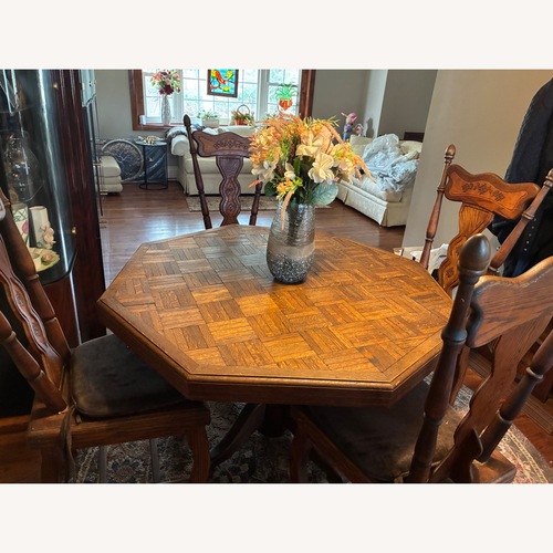 Used Handmade Oak Parquet Octagon Dining Table Set for sale on AptDeco