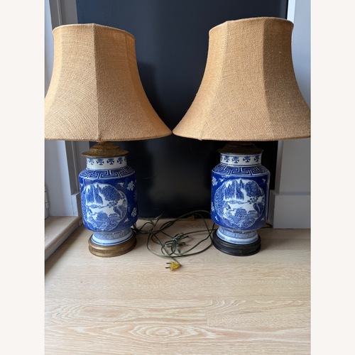 Used Vintage/Antique Finds Blue Porcelain Table Lamp for sale on AptDeco