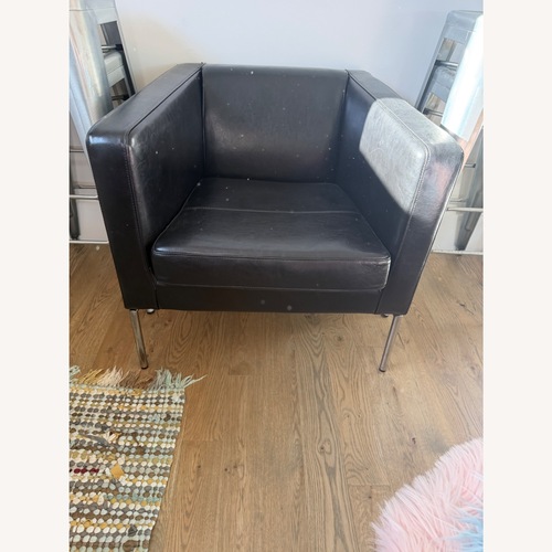 Used IKEA KLAPPSTA Black Leather Accent Chair for sale on AptDeco
