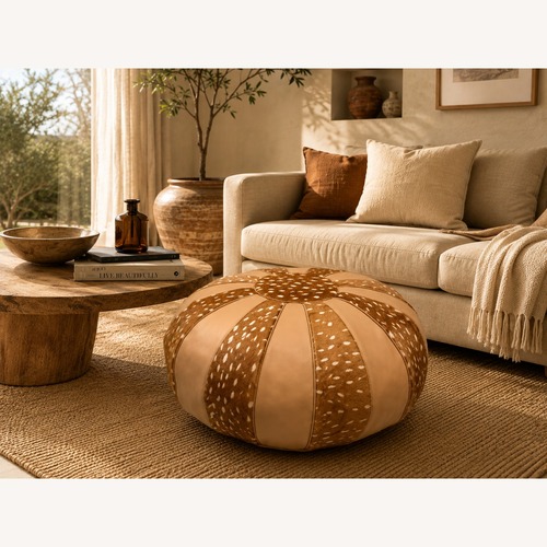 Used Treasures of Morocco Light Brown Leather Ottoman for sale on AptDeco