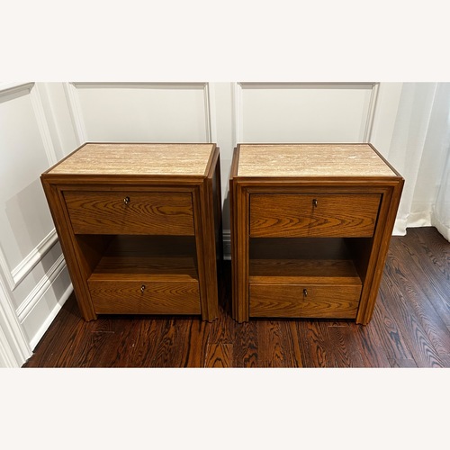 Used Crate & Barrel Travertine & Oak Nightstands  for sale on AptDeco