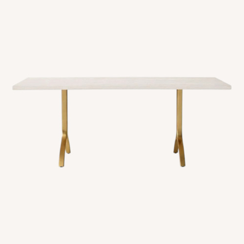 Used West Elm Avery 74" Wishbone Dining Table, Winter Wood, Antique Brass for sale on AptDeco