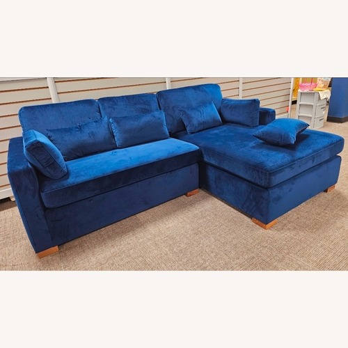 Used Interior Define James Blue Velvet Sectional for sale on AptDeco
