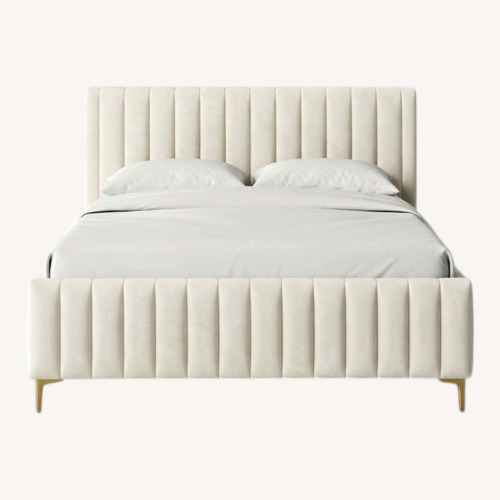 Used Cream Tufted Velvet Full Bed for sale on AptDeco