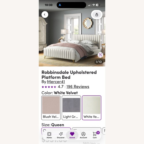 Used Cream Tufted Velvet Full Bed for sale on AptDeco