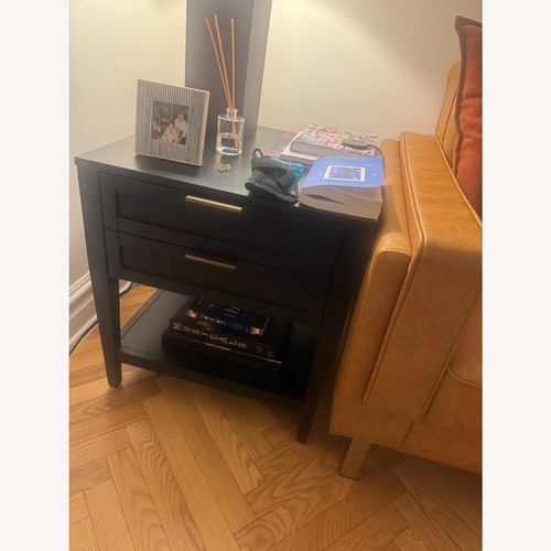 Used East Bluff Wicker & Wood Side Table With 2 Drawers for sale on AptDeco