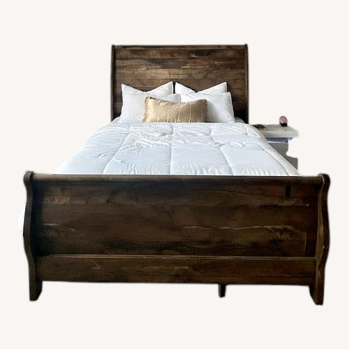 Used Dark Brown Wood Queen Bed for sale on AptDeco