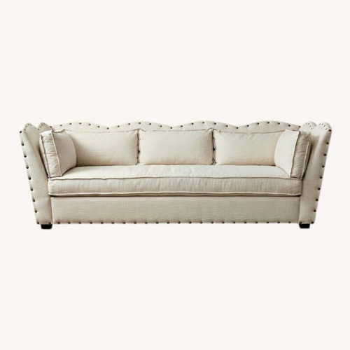 Used Ethan Allen Custom Scalloped Linen Sofa for sale on AptDeco