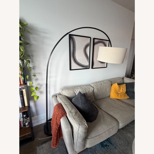 Used West Elm Overarching Linen Shade Lamp for sale on AptDeco