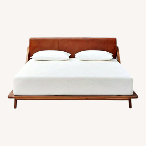 Used CB2 Drommen Acacia Wood Full Bed Leather Headboard for sale on AptDeco