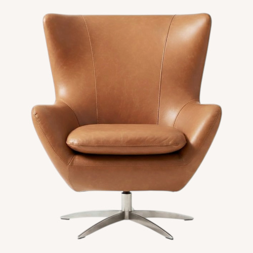 Used Pottery Barn Wells Swivel Chair, Vintage Caramel for sale on AptDeco