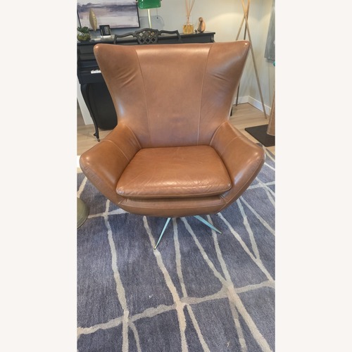 Used Pottery Barn Wells Swivel Chair, Vintage Caramel for sale on AptDeco