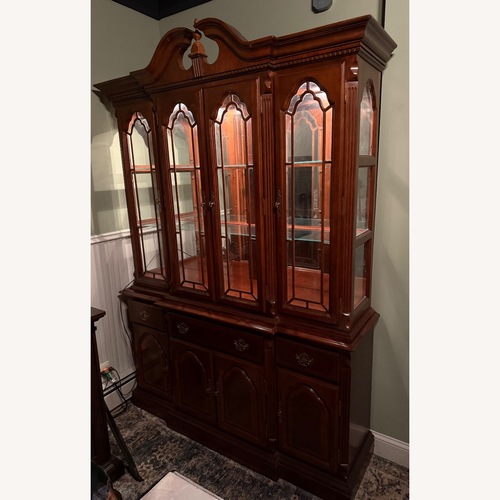 Used Ethan Allen Georgian Lighted Cabinet Cherry Wood for sale on AptDeco