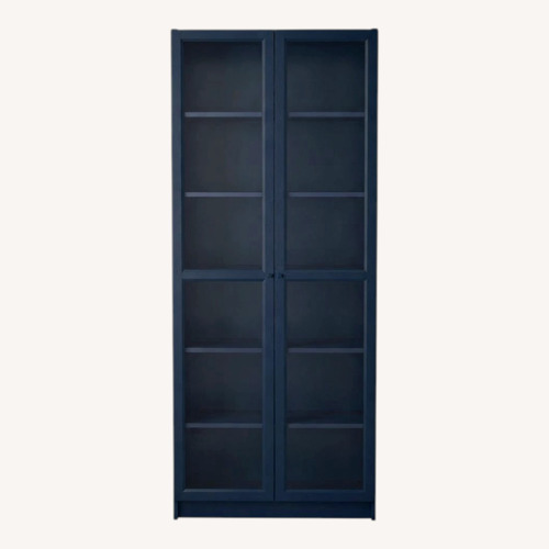 Used BILLY BILLY Bookcase With Glass Doors, Dark Blue, for sale on AptDeco