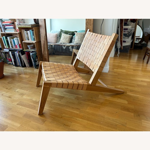Used From The Source Leather Teak Wood Accent Chair for sale on AptDeco