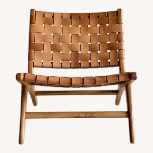 Used From The Source Leather Teak Wood Accent Chair for sale on AptDeco
