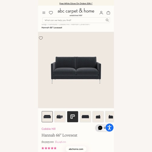 Used ABC Carpet and Home Dark Gray Loveseat for sale on AptDeco