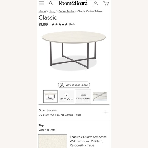 Used Room & Board Classic White Quartz, Stainless Steel, Coffee Table for sale on AptDeco