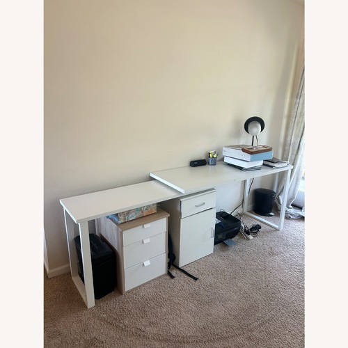 Used White L-Shaped Desk with Storage for sale on AptDeco