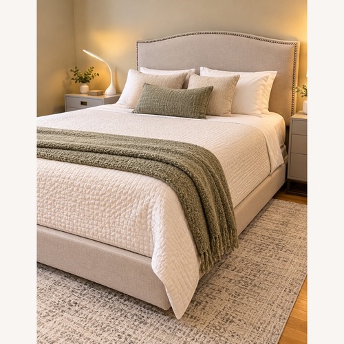 Used Light Gray Upholstered Tufted Queen Bed for sale on AptDeco