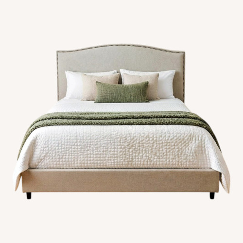 Used Light Gray Upholstered Tufted Queen Bed for sale on AptDeco