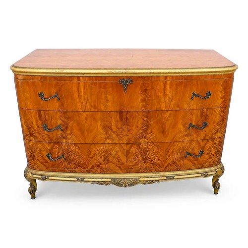 Used French Burl Wood Bow-Front Dresser 1930s for sale on AptDeco