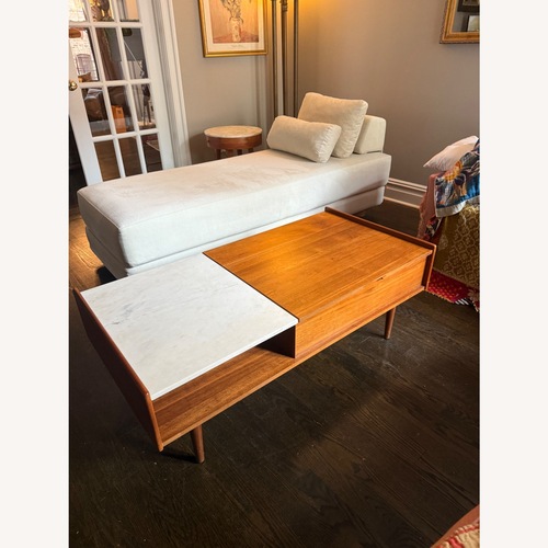 Used West Elm Mid-Century Marble Double Pop-Up Coffee Table for sale on AptDeco