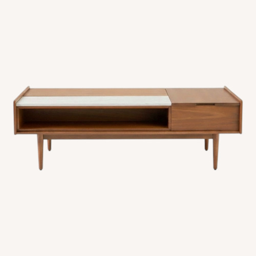 Used West Elm Mid-Century Marble Double Pop-Up Coffee Table for sale on AptDeco