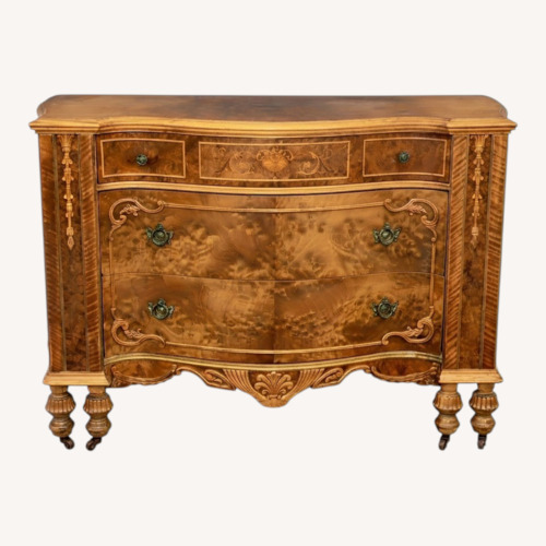 Used Burl Wood Serpentine Dresser With Floral Inlay for sale on AptDeco