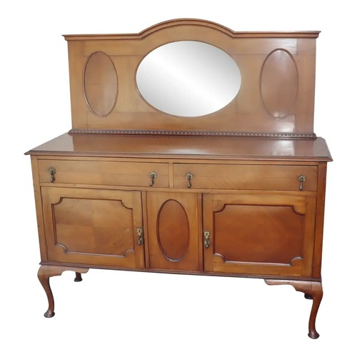 Used Antique Wood Buffet \ Oval Mirror Cabriole Legs for sale on AptDeco