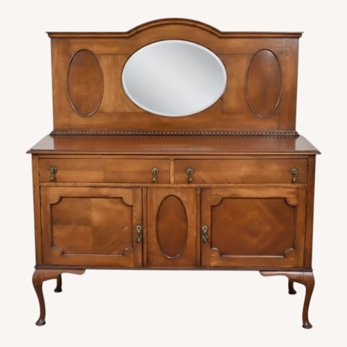Used Antique Wood Buffet \ Oval Mirror Cabriole Legs for sale on AptDeco