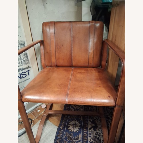 Used Buckle Light Brown Leather Accent Chair for sale on AptDeco