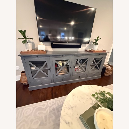 Used Gray/Blue 4-Door Media Console Sideboard for sale on AptDeco