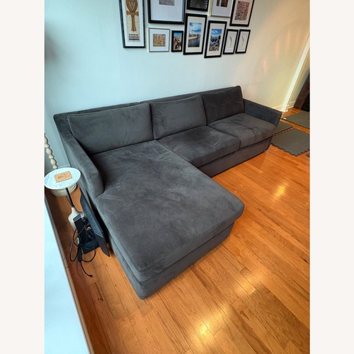 Used Pottery Barn Pacifica Dark Gray Velvet 2 Piece Sectional for sale on AptDeco