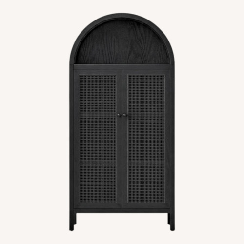 Used Wayfair Threshold Woven Arched Wood Cabinet, Black for sale on AptDeco