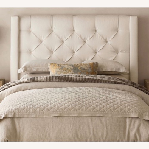 Used Pottery Barn Harper Tufted Upholstered Queen Bed, Ivory for sale on AptDeco