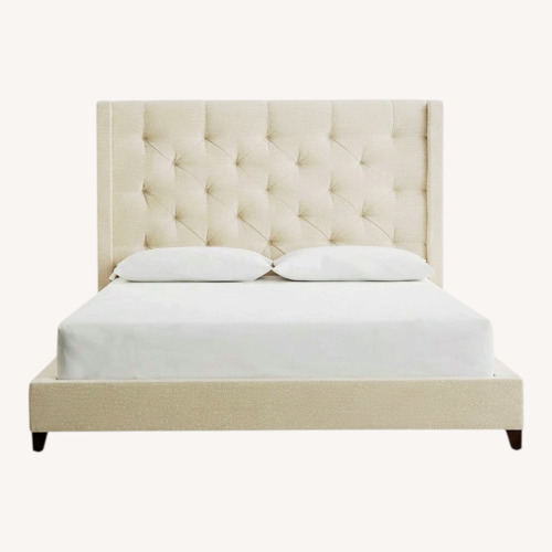 Used Pottery Barn Harper Tufted Upholstered Queen Bed, Ivory for sale on AptDeco
