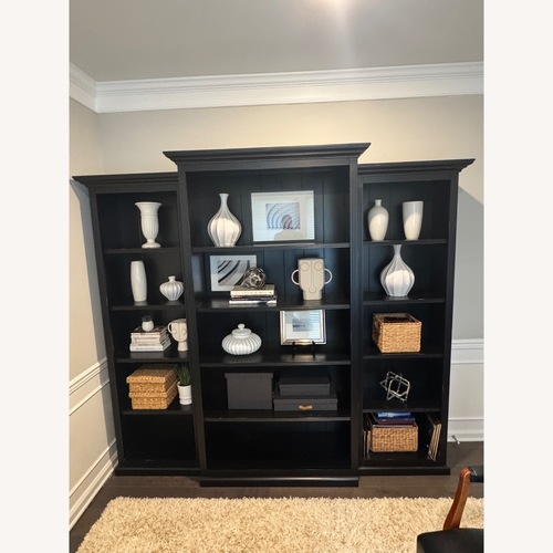 Used Ballard Designs Black Wood Bookcase (3 pieces) for sale on AptDeco
