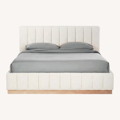 Used CB2 Forte Channeled Upholstered Queen Bed in Snow for sale on AptDeco
