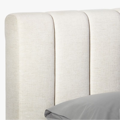 Used CB2 Forte Channeled Upholstered Queen Bed in Snow for sale on AptDeco